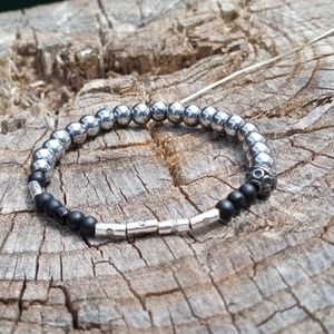 Pyrite silver Morse code "sober" bracelet Unisex